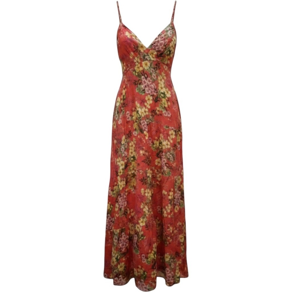 KUT from the Kloth Floral Tiered Maxi Dress Coral Pink Lyocell Boho KD101303 S